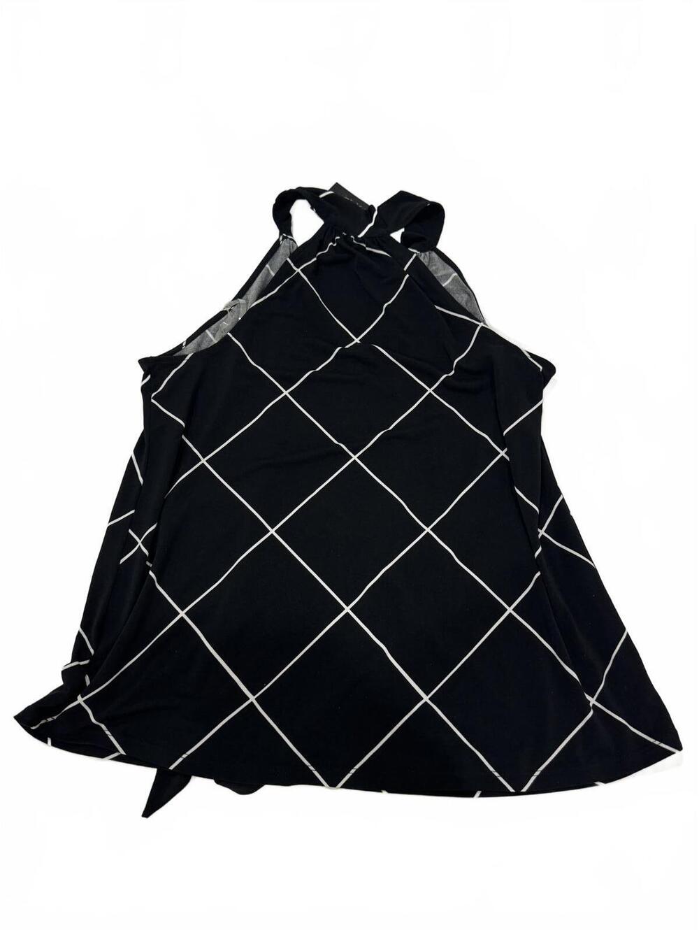 NWT Lane Bryant Grid Tie Front Sleeveless Blouse Black White Plus Size 14/16